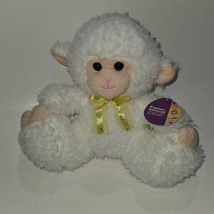 White Sheep Lamb 10" Plush Big Feet Yellow Bow Easter Base4 Qingdao 2024 w/TAG